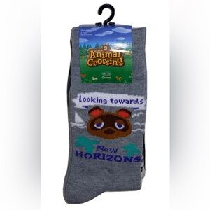 Animal Crossing New Horizons Crew Socks 2 Pair Men 6.5-12 Gray w Nook Slider NES